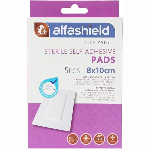 AlfaShield Sterile Self-Adhesive Pads Αποστειρωμένα Αυτοκόλλητα Επιθέματα 5 Τεμάχια - 8x10cm